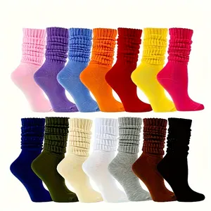 3Pairs candy-colored baggy socks, sports comfort extra-long tube socks, women's stockings and pantyhose scrunchy  socks Cozy Solid Slouch Socks for Women Slouch Boot Socks with Scrunch