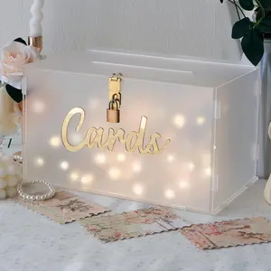 Frosted  Wedding Card Box with String Light, Large  Card Box Holder for Wedding Reception, Honeymoon Fund Envelope  Boxes for Party Graduation  Shower Birthday Decorations