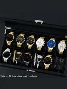 Men's 18-Piece Quartz Watch & Jewelry Set, Alloy Band, Round Dial, Business Casual Waterproof, Includes Necklace Bracelet Ring