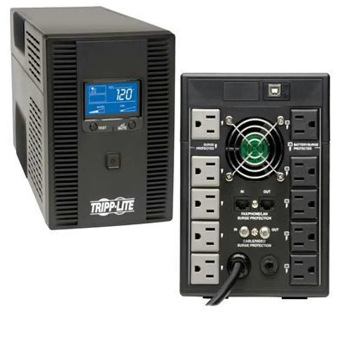 Tripp Lite SMART1500LCDT Tower UPS - 1500VA, 900W, 120V, LCD Screen, Automatic Voltage Regulation, 10 Outlets, Batteries, Basic Desktop Use, Real-Time Power Status, Supports Desktop PC Up to 90 Min, for Quads & Motorhomes