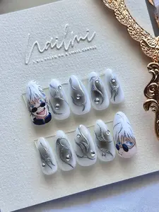 Satoru Gojo - Jujutsu Kaisen - / glow in the dark / hand-painted / press- on / JJK/ 1 day nail / almond nail / coffin nail