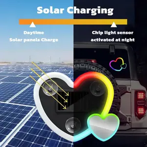 New Car LED Ambient Lighting - seven Colors eight Modes RGB Solar Powered&USB Charging Two Heart-Shaped Neon Light for Window Car Interior Light Decoration IP65 Waterproof