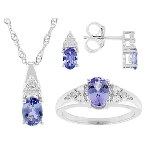 JTV Tanzanite Rhodium Over Sterling Silver Pendant With Chain, Earring, And Ring Set 2.04ctw.