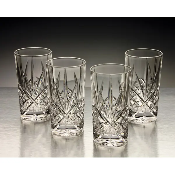 212 MAIN Handmade Dublin Crystal Highball Glasses Set - 4-Piece Stylish Premium Kitchen Drinkware, Crystal Glassware