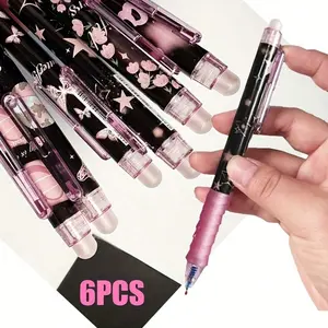 Erasable Gel Pens Set, 6 Pieces Press Type Crystal Pens, Smooth Ink No Residue, Ideal for Students Writing, Exam Prep, Diary, Christmas Gift