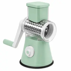 3-in-1 Hand Crank Kitchen Vegetable Chopper Slicer Grater - Manual Food Processor with Stainless Steel Drum Blades, No Electricity Needed, Ideal for Meal Prep, Salads