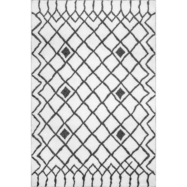 Remi Diamond Lattice Polypropylene Area Rug - Contemporary Geometric Design, Braided Tassels, Machine-Made, Kid-Friendly Household Textile for Hallways, Living Room Decor