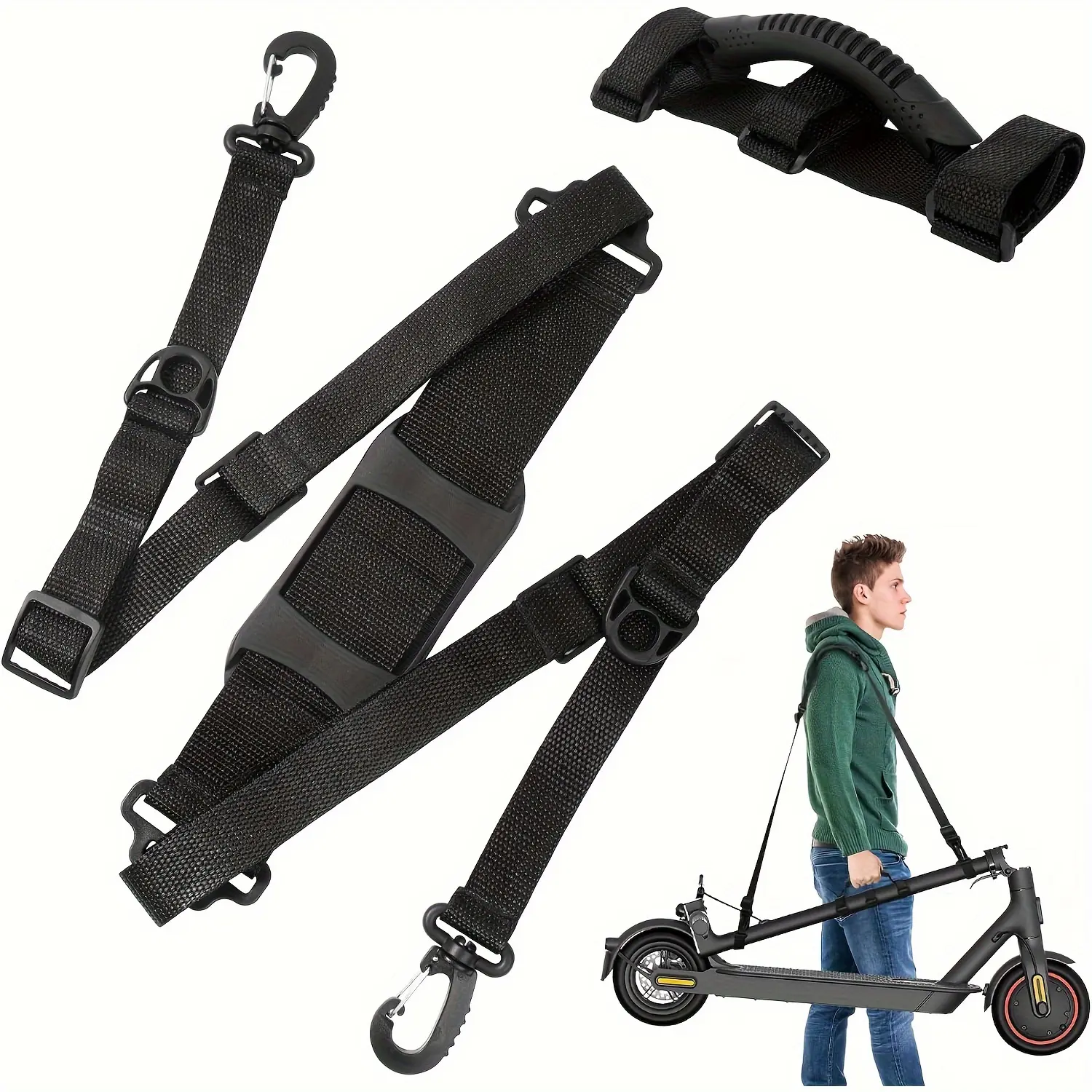 Adjustable Shoulder Strap Set for Bicycle and Scooter, Convenient Transport Belt, Webbing Belt, Universal Fit, Easy to Use, 2-Piece Kit