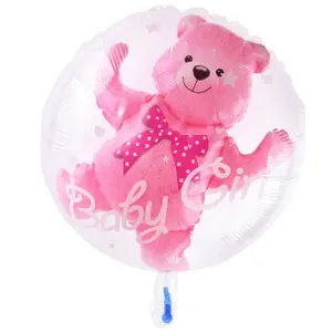1PC 19-Inch Pink/Blue Bear Balloon Transparent Gender Debunking Bear Foil Balloons For 1st Birthday Party First Birthday Helium Balloon Gender Reveal Decoration,Christmas Heart Shaped Balloons