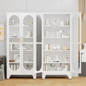 71" H Locking Display Cabinet with Glass Door, Metal Cabinets with 4 Adjustable Shelves, Cabinet Display Case for Living Room, Collectibles, Clinic, Home - Assembly Required White