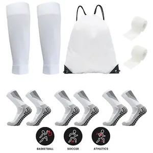 Multi-Sport Training Kit, Anti-Slip Soccer Socks (3 Pairs), Shin Guards, Drawstring Bag, Sports Straps, 6-Piece Set, Outdoor Fitness, Soccer Grip Socks