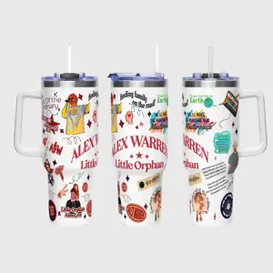 Alex Warren Doodle Art 40oz Tumbler, Aesthetic Little Orphan Concert Merch, Insulated Stainless Steel Mug with Straw, Fan Gift Idea