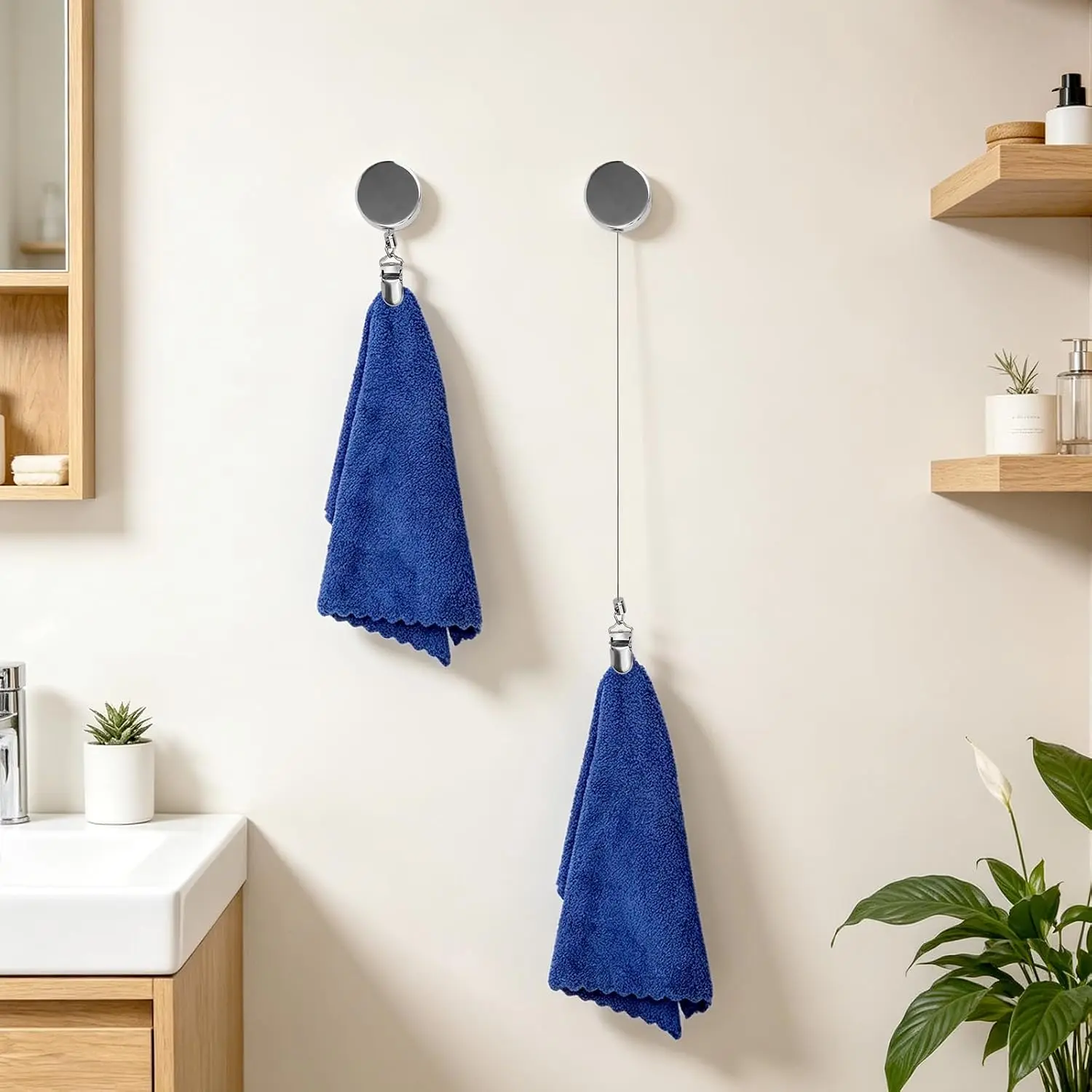 Retractable Towel Holder, Stainless Steel No Drill Rotatable & Extendable Hand Towel Holder Clip Easy Installation Suitable for Bathroom Kitchen Bedroom Wall Shower Glass Door