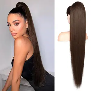 ponytail extension, 26 Inch Long Straight Drawstring Ponytail Hairpieces Fake Pony Tails Natural Soft Clip in Hair Extension pony Tail for Women (Black Brown) burmese curly instant length stage party halloween costume cosplay