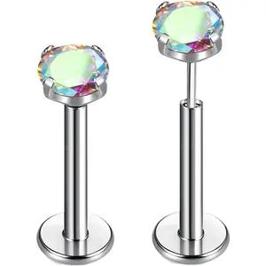 Titanium Lip Rook Labret Studs Helix Tragus Earring Set 16G Threadless CZ Nose Stud Hypoallergenic Conch Lobe Cartilage Push Back Monroe Piercing Jewelry