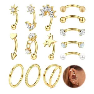 Drperfect 1PC Rook Eyebrow Piercing 16G Flat Helix Hoops Vertical Curved Barbell Stainless Steel Daith Conch Septum Stud Jewelry