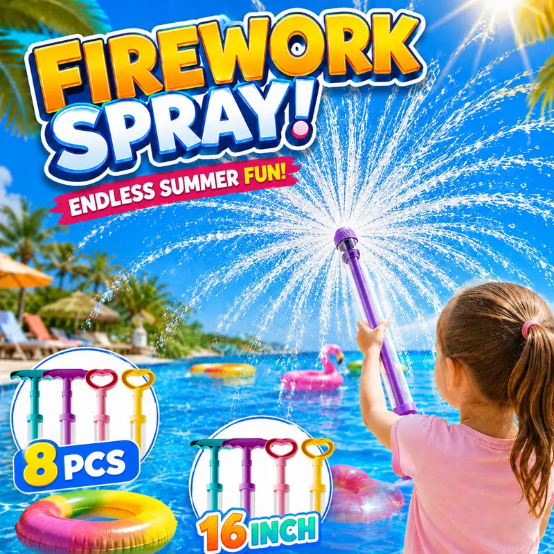 Pump Action Firework Water Guns (4/8 Pcs) - BPA-Free, Ergonomic Kid-Size Grip, Pull-Type, Transparent Tube, Funny Unisex Pool Beach Toys, Backyard BBQ & Birthday Party Essentials