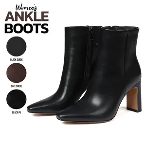Womens Ankle Boots Pointed Toe Block High Heel Side Zipper Party Casual Office Outdoor Date Concert Rave Punk Comfortable Short Ankle Booties