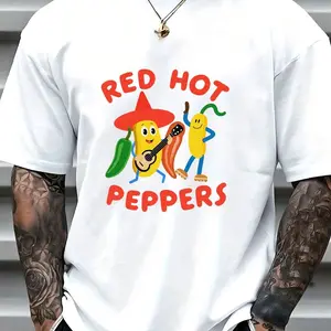 Red Hot Peppers T-Shirt - Funny Cartoon Musical Chili Pepper Graphic Tee, 100% Soft Cotton Short Sleeve Summer Breathable Top, Perfect Gift for Music Lovers and Foodies