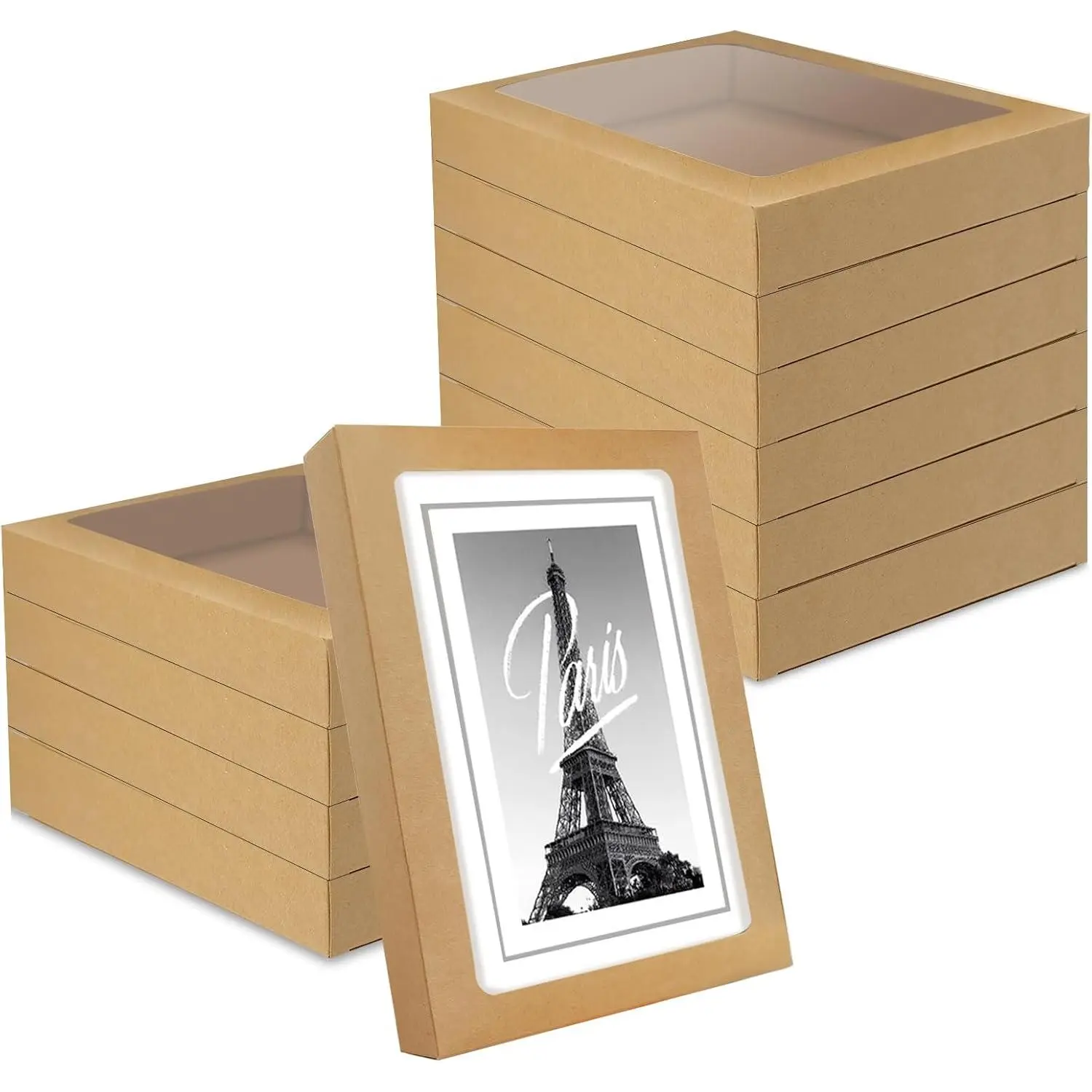 68 Pcs Greeting Card Storage Box Bulk 4.5 x 6 x 1 Inch Kraft Paper Box with PVC Transparent Window for Greeting Card Envelope and Photo Storage