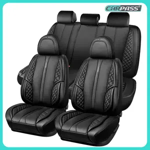 CAR PASS Nappa PU Leather Car Seat Cushions Full Set Waterproof Protector Durable Cushioned,Fit for Sedan SUV Pick-up Truck,Automotive, Anti-Slip Car Seat Covers