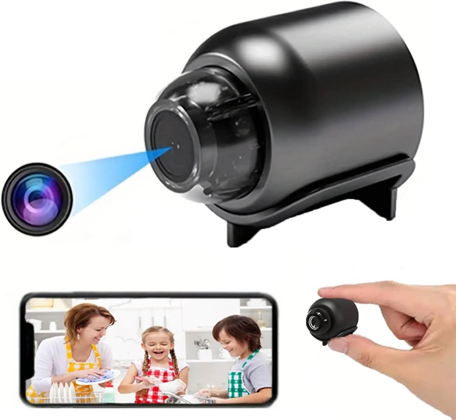 Wireless Camera Hidden Cameras, Mini Nanny Cam Smart Home, Small Indoor Outdoor Camera with Remote View, Compatible with Android and iOS, Baby, Pet Monitor, Car Guard(Video Only)