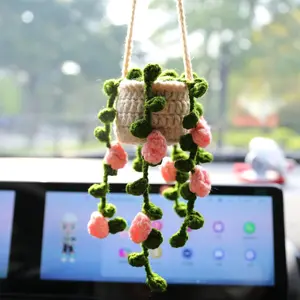 Boho   Crochet Hanging Accessories Crochet  for  Rear View Mirror Cute  Pink  for Women1