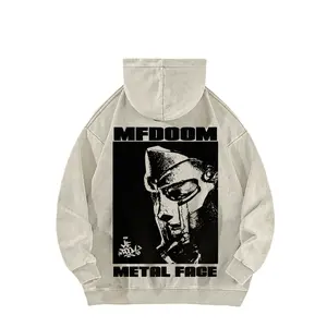 MF Doom Washed Hoodie, MF Doom merchandise, 90s hip-hop street style hoodie, made in the USA, suitable for rappers and retro music lovers, black casual cotton fabric.
