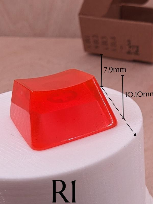 ResinKeyWorks Bright Red Blank 1U Accent Keycaps, Transparent Hand Polished Resin OEM Caps with MX stems