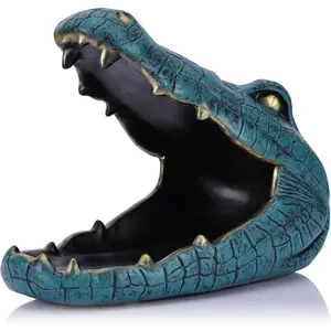 LCCCK Alligator Statue Resin Candy Dish Decorative Tray Gator Decor Figurine Fun Animal Key Bowl for Home Living Room Bedroom Office Entryway Shelf Gift Trinket Container Storage Box