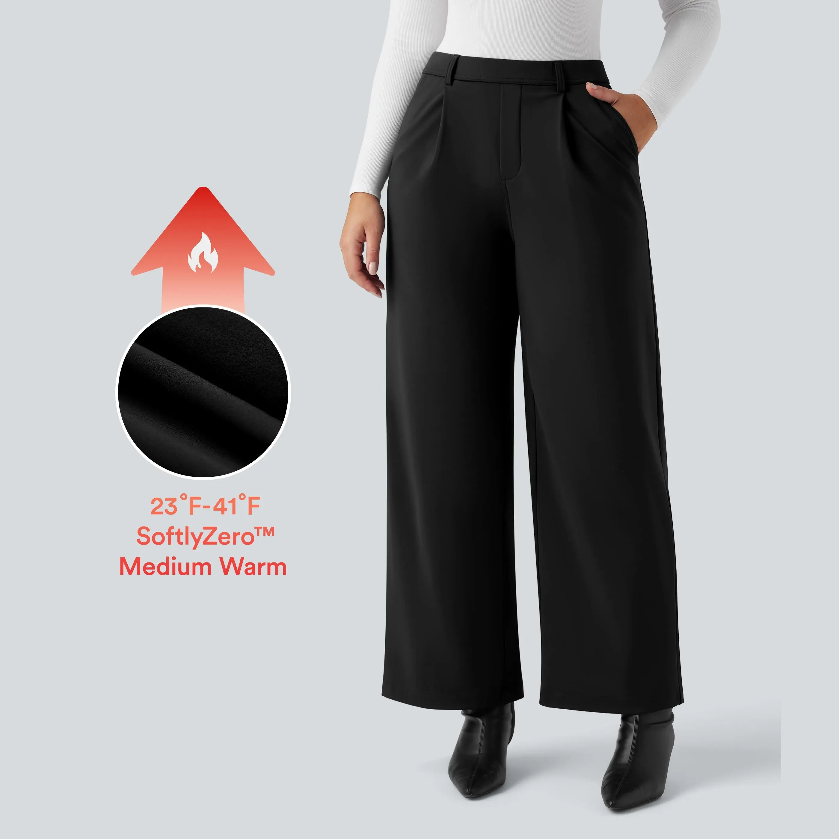 Halara SoftlyZero Plush Thermal High Waisted Straight Leg Work Pants with Pockets