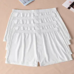 4pcs Men'S White Modal Knit Boxer Briefs - Comfortable, Elastic Waistband, Shorts with Pockets, Ideal for Casual Wear, Home Pajamas, and Sleepwear, Everyday Comfortwear|Minimalist Design|Stretchable Fabric