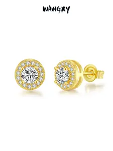 WANGXY 14K Gold Plated Stud Earrings for Women and Men Cubic Zirconia Round Hip hop Ice Out CZ Stud Earrings Studs Earrings