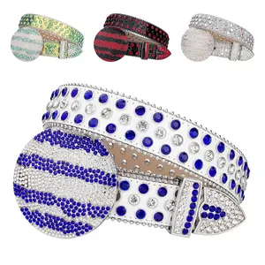TINIDI Men Women Rhinestone Belt Western Bling Belt Studded Crystal Diamond Leather Belts With Jupiter Round Buckle