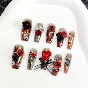 X38 Rose Burst Flash Full Drill Removable Hand Press Nails with Original Design and Features Beauty Products almond press Glitter Rhinestone