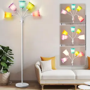Medusa LED Floor Lamp, Multi Head Modern Tall Lamp with Adjustable Gooseneck Standing Lamps for Living Room Bedroom Kids Room Office 6 Color Lampshades Bulb Not Included(White)