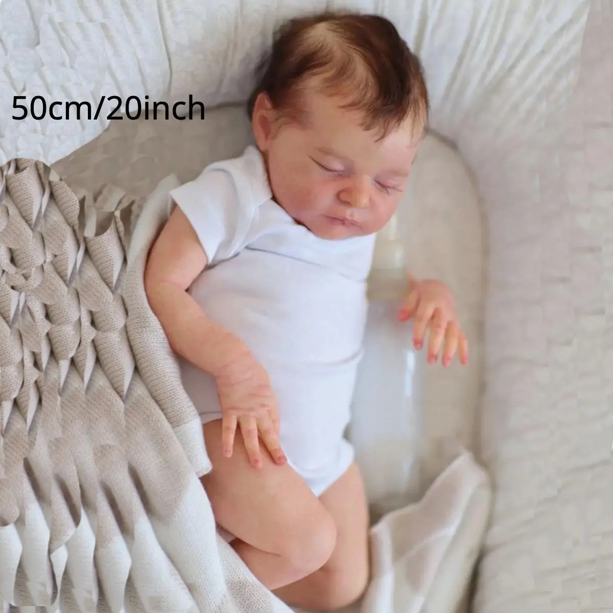 Reborn Baby Doll - 50cm/20inch Sleeping Pose Realistic 3D Skin Collectible Unisex Soft Vinyl Art Doll, 3D-Painted Veins, Closed Eyes, 1.2kg, Hand-Rooted Hair, Clothes Set, 4-6 Years Children Development Christmas Gift