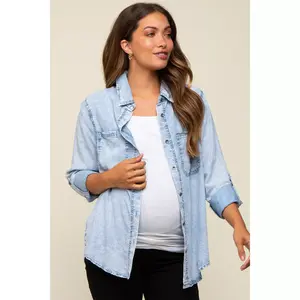 Pinkblush Light Blue Chambray Maternity Rolled Cuff Shirt Medium