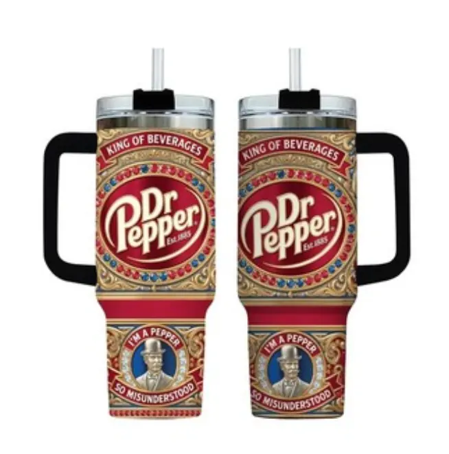 [Gift Box & Straw] 40oz Pepper 141st Anniversary Limited Edition Stainless Steel Tumbler with Handle, Vintage King of Beverages Double Wall Vacuum Insulated Travel Mug, Fits Car Cup Holder, I'm A Pepper Collector Gift