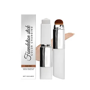Full Coverage Matte Foundation Stick| Dark Tone Self-Adjusting Balm| Blurs Pores & Fine Lines| 2-in-1 Hydrating Makeup with Pro Brush