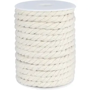 1/3 Inch Nautical Cotton Rope Crafts, 8mm x 65Feet Outdoor Clothesline Rope, 3 Ply White Unbleached Cord, Macrame Rope for Clothesline, Baskets, Hanging Pots, Pets, Toys