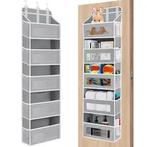 Over The Door Hanging Organizer, Heavy Duty 5-Tier Storage Rack with 10 Large Clear & Mesh Pockets, Space Saving Anti-Tilt Design for Bedroom, Bathroom, Nursery, Dorm, Closet, Grey Room Organization Products Practical Addition