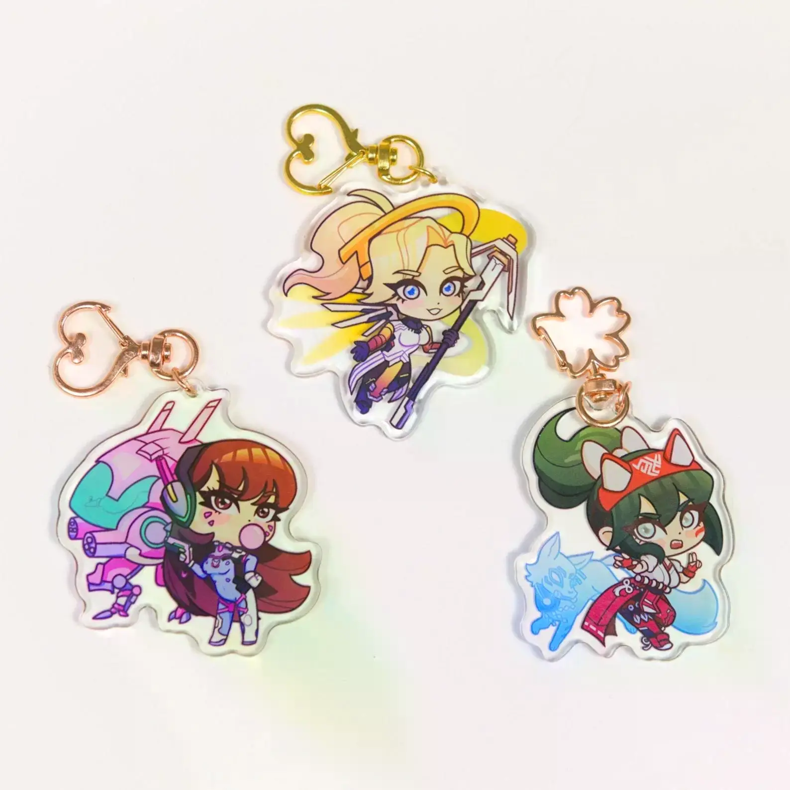 OVERWATCH Keychain! Kiriko, D.Va, Mercy - Cute Acrylic Cartoon Keychain, Funny Meme Character Charm for Keys, Bags, Backpack, Durable Gift for Fans & Collectors