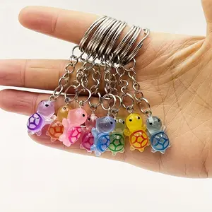 6pcs Glow-In-The-Dark Mini Turtle Keychains, Cute Resin Accessories, DIY Bag Charms, Ideal Holiday Gifts for Family and Friends