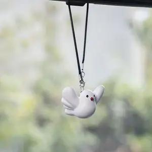 New Fun Peace Dove Car Rearview Mirror Hanging Ornament, Cute Pigeon Car Decor, Unique Interior Decoration Accessory