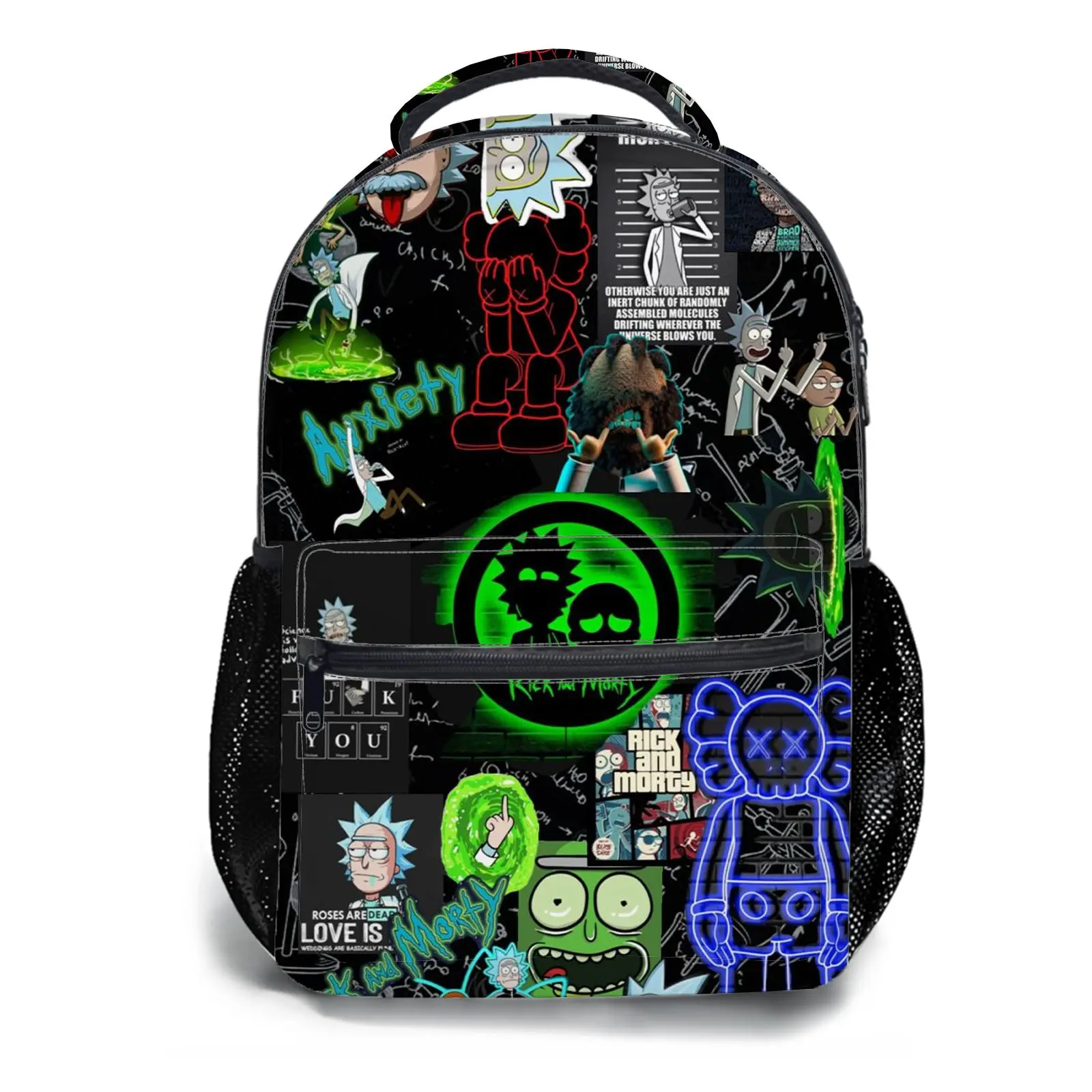 Student Schoolbag Childrens Schoolbag High Quality Schoolbag Gift For Anime Rick And Morty Graffiti Collage Pattern Durable Polyester Fabric Waterproof Printing Teenagers Students Daily Use Campus Tra