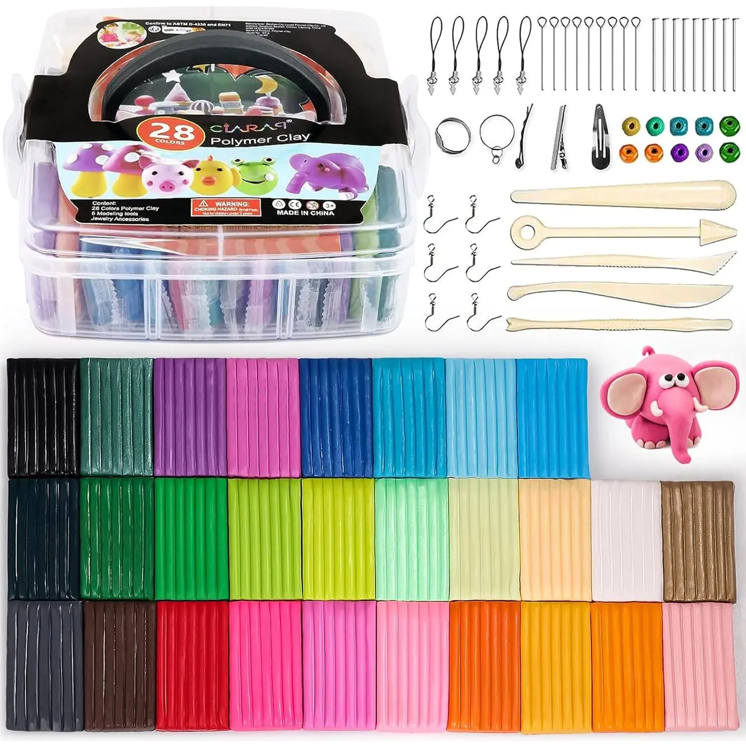 Polymer Clay Starter kit, Oven Bake Modeling Clay with Sculpting Tools, 28 Colors,1.7 lb