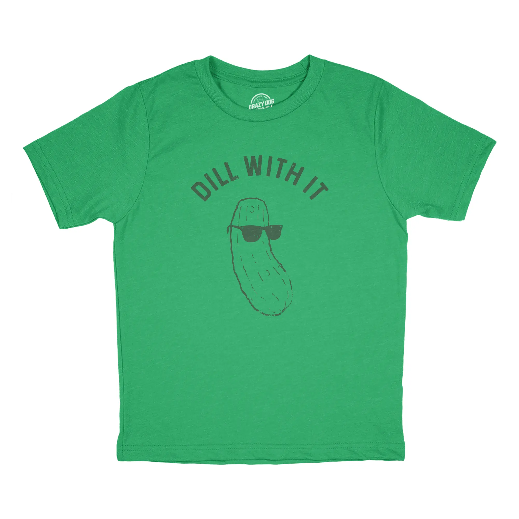 Youth Dill With It T Shirt Funny Pickles Deal With It Vegetable Joke Tee for Kids Funny T Shirts Sarcastic Tops for Kid Funny Food Short Sleeve Novelty Tees for Kids Green -