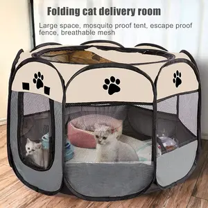 Portable Pet Playpen, Small Dog Exercise Tent Cage for Outdoor Use, Collapsible Cat/Dog Playpen with Carrying Case, Suitable for Dogs/Cats/Rabbits, Removable Zippered Top Cover, Gray.
