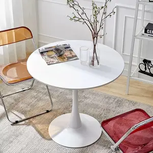 White Round Table, Modern Dining Table, MDF Top and Steel Base Tulip Round Kitchen Table, Mid Century Coffee Table for Living Room 24 Inch,Thanksgiving,Black Friday, Cyber Monday, Christmas Gifts